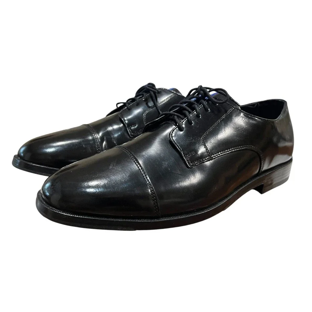 Nunn Bush Mens Black Leather Centro Dress Flex Oxford  12 M  NWOB  Office Formal